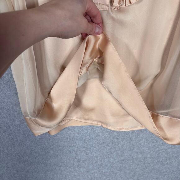 Forever 21 Blouse Medium Tan Satin Ruffle Tuxedo Bib Neutral Siren Quiet Glam - Picture 6 of 13